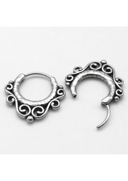 Butik Desenli Halka Geçirmeli Vintage Erkek 316L Çelik Küpe modelleri