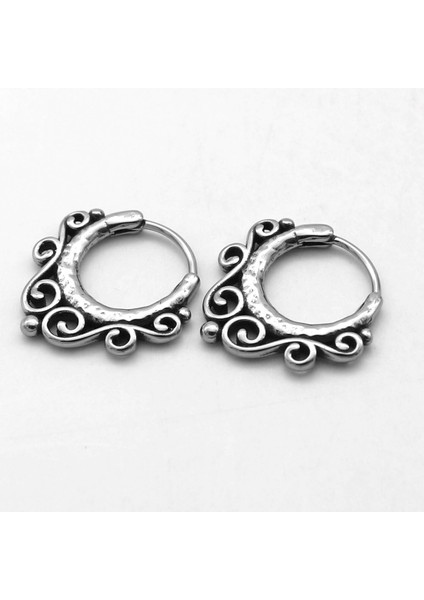 Butik Desenli Halka Geçirmeli Vintage Erkek 316L Çelik Küpe fırsatları