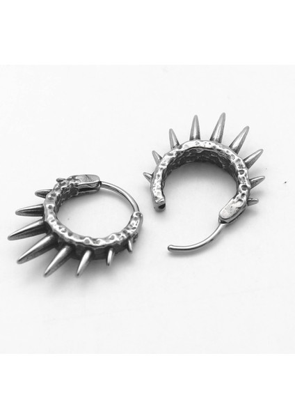 Uzun Dikenli Eskitmeli Spike Gotik Punk 316L Çelik Erkek Küpe