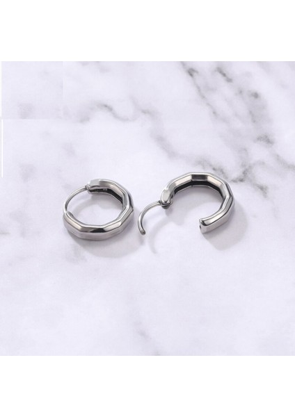 Klasik Altıgen Vintage Düz Köşeli Geçirmeli Halka Erkek 316L Çelik Küpe (Çift) modelleri