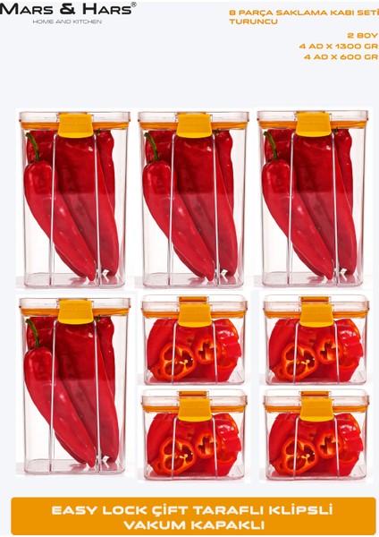 8'li Sızdırmaz, Çift Kilit Klipsli, Vakum Kapaklı, Erzak, Baharat Saklama Kabı (4 Orta +4 Küçük) fiyatları