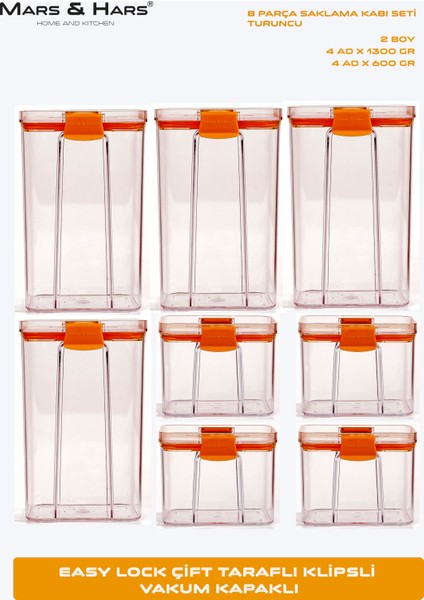 8'li Sızdırmaz, Çift Kilit Klipsli, Vakum Kapaklı, Erzak, Baharat Saklama Kabı (4 Orta +4 Küçük) fırsatları