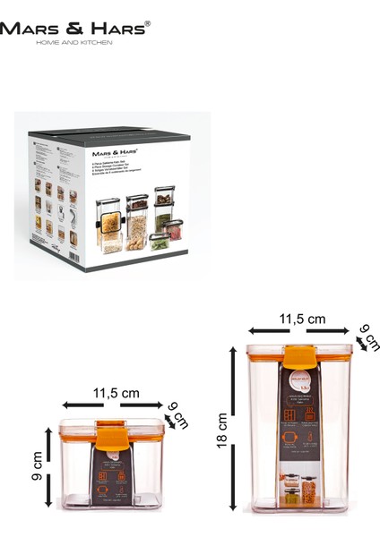 8'li Sızdırmaz, Çift Kilit Klipsli, Vakum Kapaklı, Erzak, Baharat Saklama Kabı (4 Orta +4 Küçük)