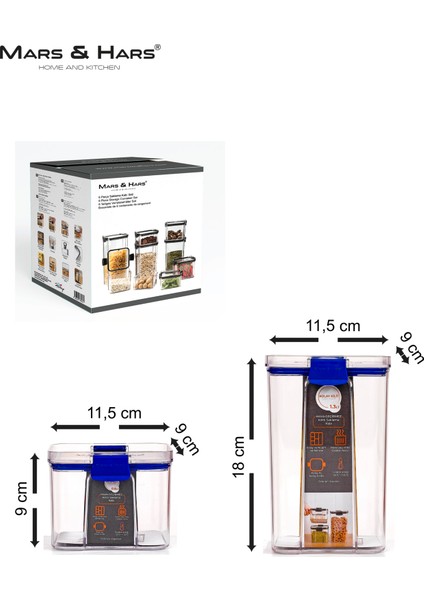 8'li Sızdırmaz, Çift Kilit Klipsli, Vakum Kapaklı, Erzak, Baharat Saklama Kabı (4 Orta +4 Küçük)