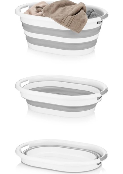 Kapaklı Keçe Çamaşır Sepeti Katlanır Saklama Selesi 3'lü Set Gri 25X40X60CM-25LT Çamaşır Selesi-Kova modelleri