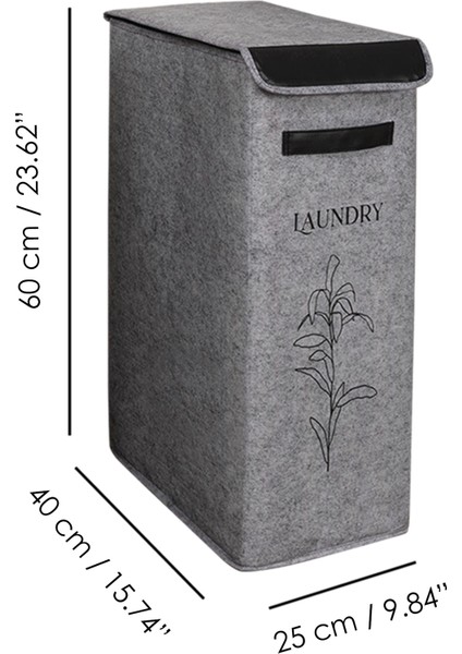Kapaklı Keçe Çamaşır Sepeti Katlanır Saklama Selesi 3'lü Set Gri 25X40X60CM-25LT Çamaşır Selesi-Kova indirimleri