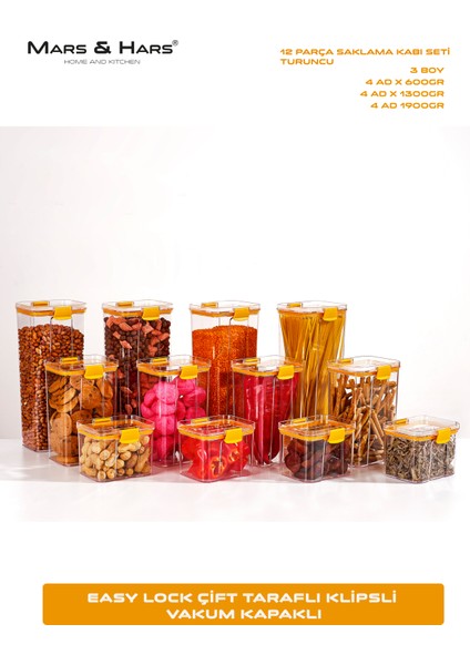 12'li Saklama Kabı Seti-Sızdırmaz-Çift Kilit Klipsli-vakum Kapaklı Erzak Saklama Kabı