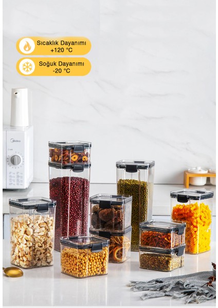 12'li Saklama Kabı Seti-Sızdırmaz-Çift Kilit Klipsli-vakum Kapaklı Erzak Saklama Kabı