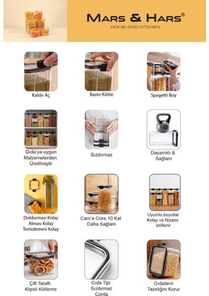 12'li Saklama Kabı Seti-Sızdırmaz-Çift Kilit Klipsli-vakum Kapaklı Erzak Saklama Kabı