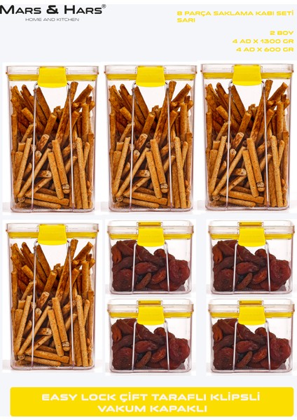 8'li Sızdırmaz, Çift Kilit Klipsli, Vakum Kapaklı, Erzak, Baharat Saklama Kabı (4 Orta +4 Küçük) fiyatları