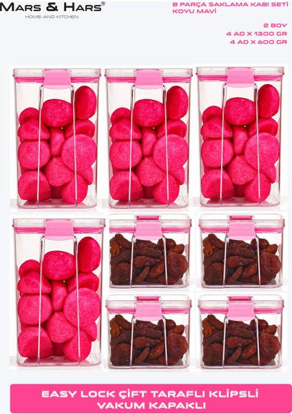 8'li Sızdırmaz, Çift Kilit Klipsli, Vakum Kapaklı, Erzak, Baharat Saklama Kabı (4 Orta +4 Küçük) fiyatları