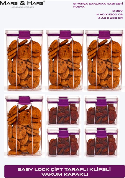 8'li Sızdırmaz, Çift Kilit Klipsli, Vakum Kapaklı, Erzak, Baharat Saklama Kabı (4 Orta +4 Küçük) fiyatları