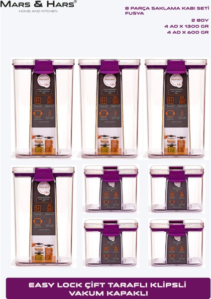 8'li Sızdırmaz, Çift Kilit Klipsli, Vakum Kapaklı, Erzak, Baharat Saklama Kabı (4 Orta +4 Küçük) fırsatları