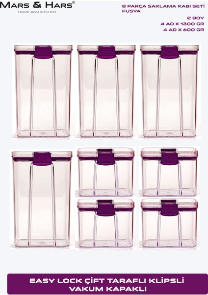 8'li Sızdırmaz, Çift Kilit Klipsli, Vakum Kapaklı, Erzak, Baharat Saklama Kabı (4 Orta +4 Küçük) indirimleri