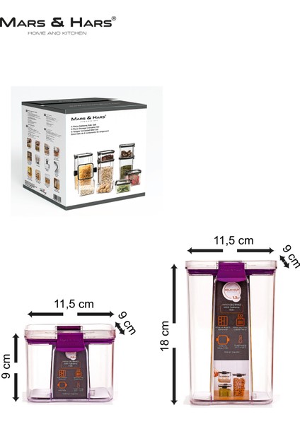 8'li Sızdırmaz, Çift Kilit Klipsli, Vakum Kapaklı, Erzak, Baharat Saklama Kabı (4 Orta +4 Küçük)