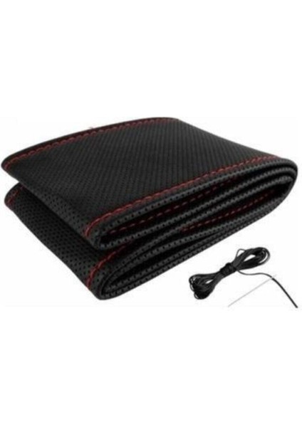 Kırmızı Dikişli Deri Dikme Direksiyon Kılıfı