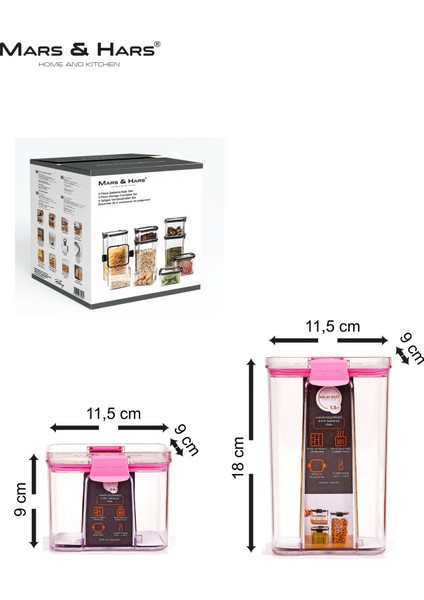 8'li Sızdırmaz, Çift Kilit Klipsli, Vakum Kapaklı, Erzak, Baharat Saklama Kabı (4 Orta +4 Küçük)