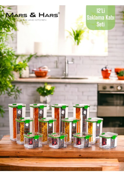 12'li Saklama Kabı Seti-Sızdırmaz-Çift Kilit Klipsli-vakum Kapaklı Erzak Saklama Kabı