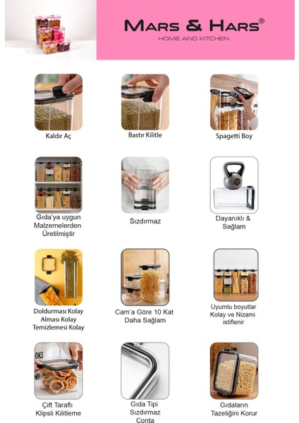 12LI Küçük Boy Sızdırmaz-Çift Kilit Klipsli-Vakum Kapaklı Erzak-Baharat Saklama Kabı