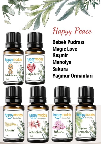 ,Eko Paket,bebek Pudrsı,magic Love,kaşmir,manolya Çiçeği,sakura Çiçeği,yağmur Ormanları,uçucu Yağ 10 ml Haappy Peace