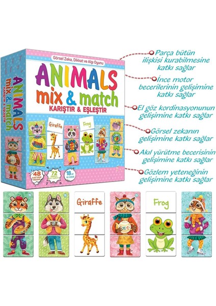 Premium Kutulu Eğitici Öğretici Animals Mix & Match Eşleştirme El Göz Koordinasyon Motor Beceri Oyun