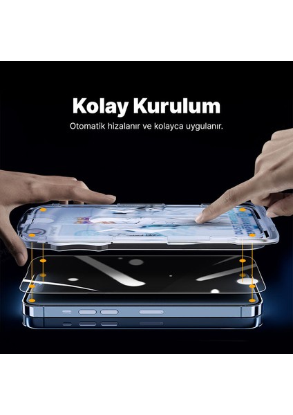 Apple iPhone 15 Pro Kolay Kurulumlu Cam Ekran Koruyucu Siyah