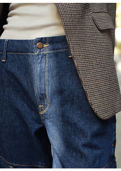 LAURA Cargo Fit Rinse Koyu İndigo Utility Kadın Jean Pantolon modelleri