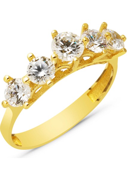 14 Ayar Yanları Taşlı Beştaş Altın Yüzük