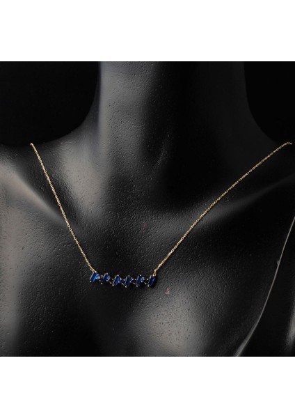 Lacivert Renk Taşlı Altın Kolye fiyatları