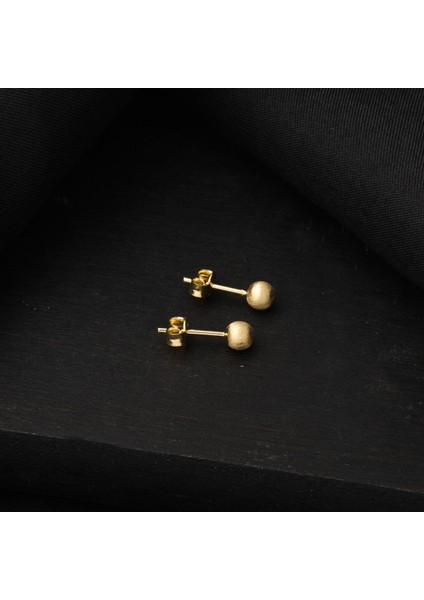 14 Ayar Altın Mat Top Küpe 4 mm Küpe