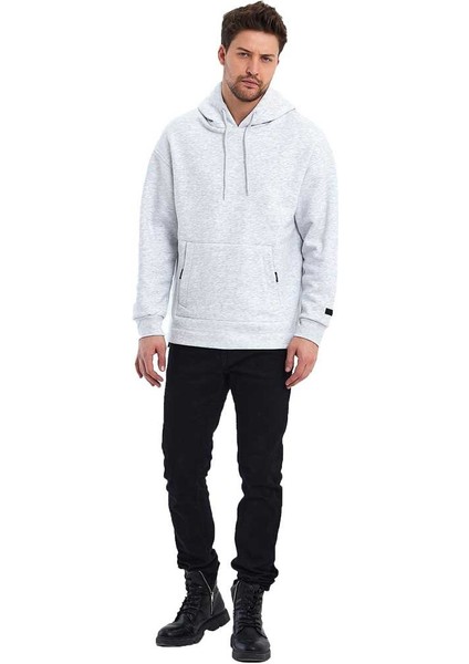 Kapüşonlu Oversize Kanguru Cep Şardonlu 3 Iplik Erkek Sweatshirt