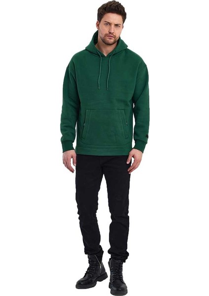 Kapüşonlu Oversize Kanguru Cep Şardonlu 3 Iplik Erkek Sweatshirt