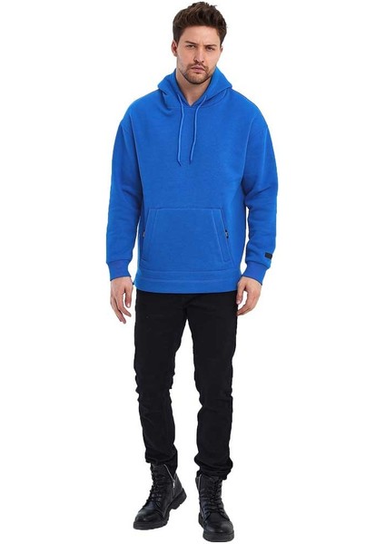 Kapüşonlu Oversize Kanguru Cep Şardonlu 3 Iplik Erkek Sweatshirt