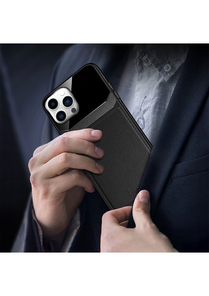Apple iPhone 15 Pro Max Uyumlu Kılıf Zebana Lens Deri Kılıf Siyah