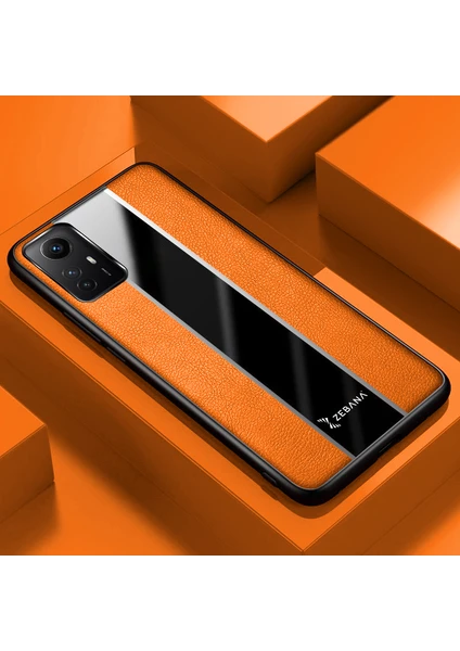 Xiaomi Redmi Note 12S Uyumlu Kılıf Zebana Premium Deri Kılıf Turuncu