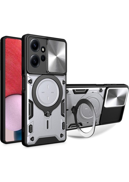 Xiaomi Redmi Note 12 4g Uyumlu Kılıf Zebana Standlı Armor Silikon Kılıf Gri