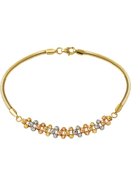 14 Ayar Balıksırtı Zincirli Renkli Dorika Altın Bileklik