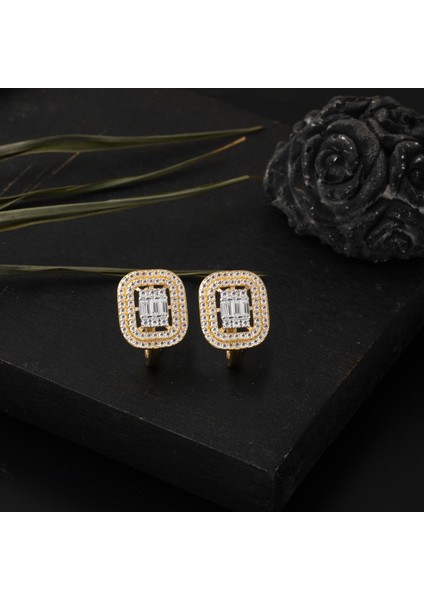 Tasarım Baget Taşlı Altın Küpe 14 Ayar fiyatları