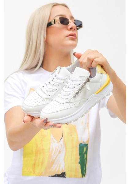 Risniet Hakiki Deri Ortapedik Taban Özellikli Kadın Sneakers