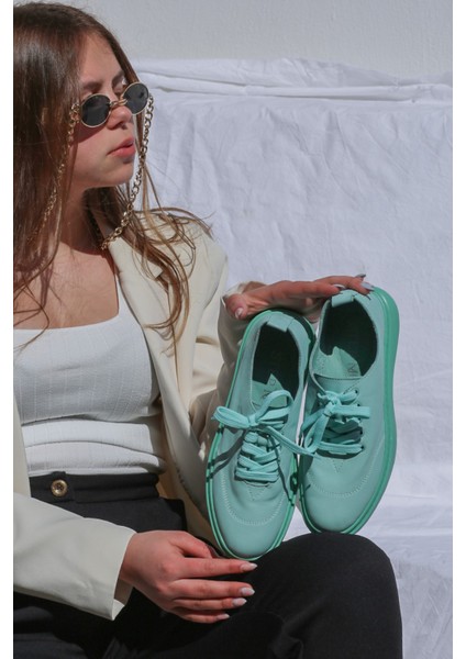 Yeşil - Krolina Doğal Deri Materyal Eva Taban Sneakers S004