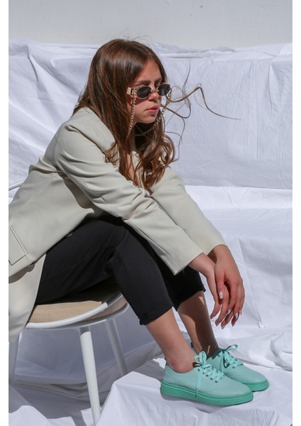 Yeşil - Krolina Doğal Deri Materyal Eva Taban Sneakers S004