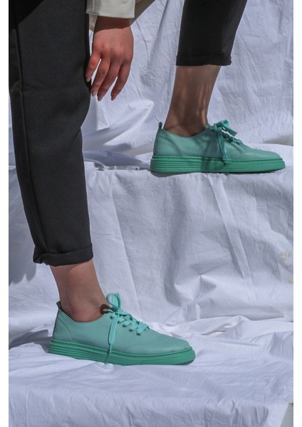 Yeşil - Krolina Doğal Deri Materyal Eva Taban Sneakers S004
