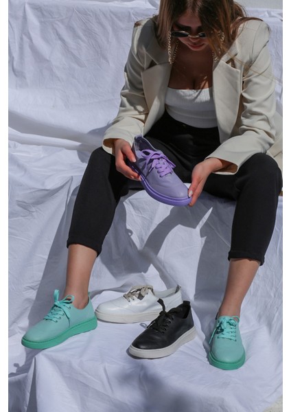 Yeşil - Krolina Doğal Deri Materyal Eva Taban Sneakers S004