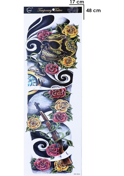 Geçici Kurukafa Çiçek ve Silahh Kol Dövme Tattoo