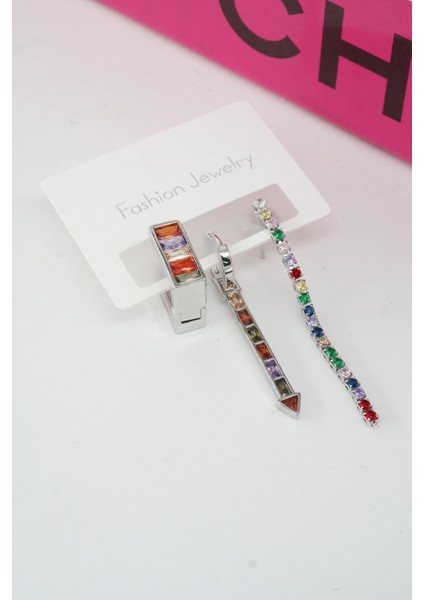 Kadın Vip Seri Baget Zirkon Taşlı 3'lü Küpe Seti