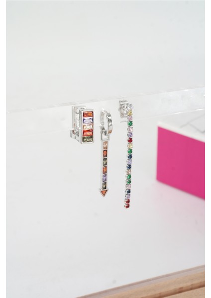 Kadın Vip Seri Baget Zirkon Taşlı 3'lü Küpe Seti fiyatları