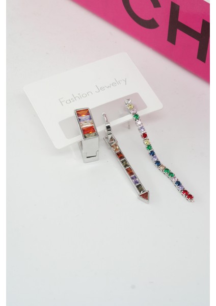 Kadın Vip Seri Baget Zirkon Taşlı 3'lü Küpe Seti modelleri