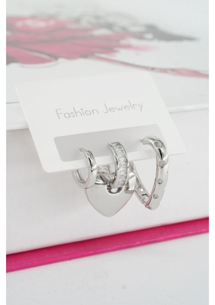 Kadın Vip Seri Baget Zirkon Taşlı 3'lü Küpe Seti