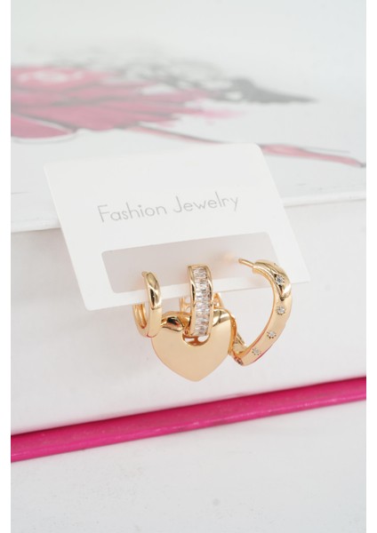 Kadın Vip Seri Baget Zirkon Taşlı 3'lü Küpe Seti