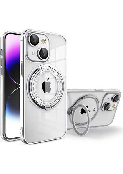 Apple iPhone 15 Uyumlu Kılıf Zebana Manyetik Standlı Magsafeli Most Silikon Kılıf Gri